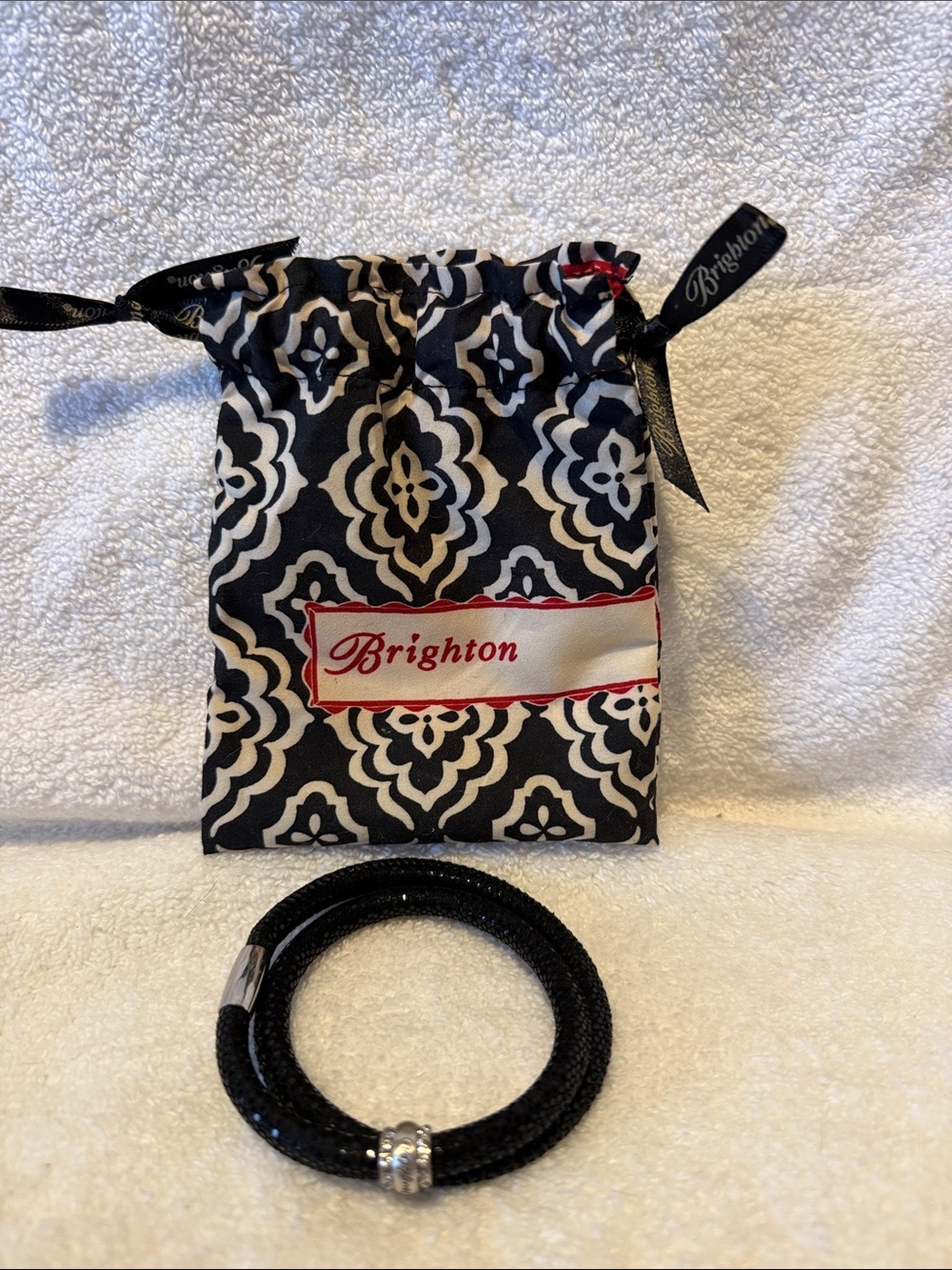 Brighton Black Sparkle Double Wrap Bracelet with Silver Charm